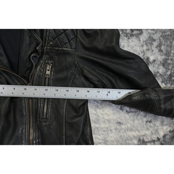 All Saints Black Quilted Leather Moto Style Zip Jacket Size Womens 10 - Picture 4 of 10